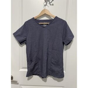 CuddlDuds V-Neck Scrub Top Womens Size Medium Petite Blue Nursing Doctor Vet Med